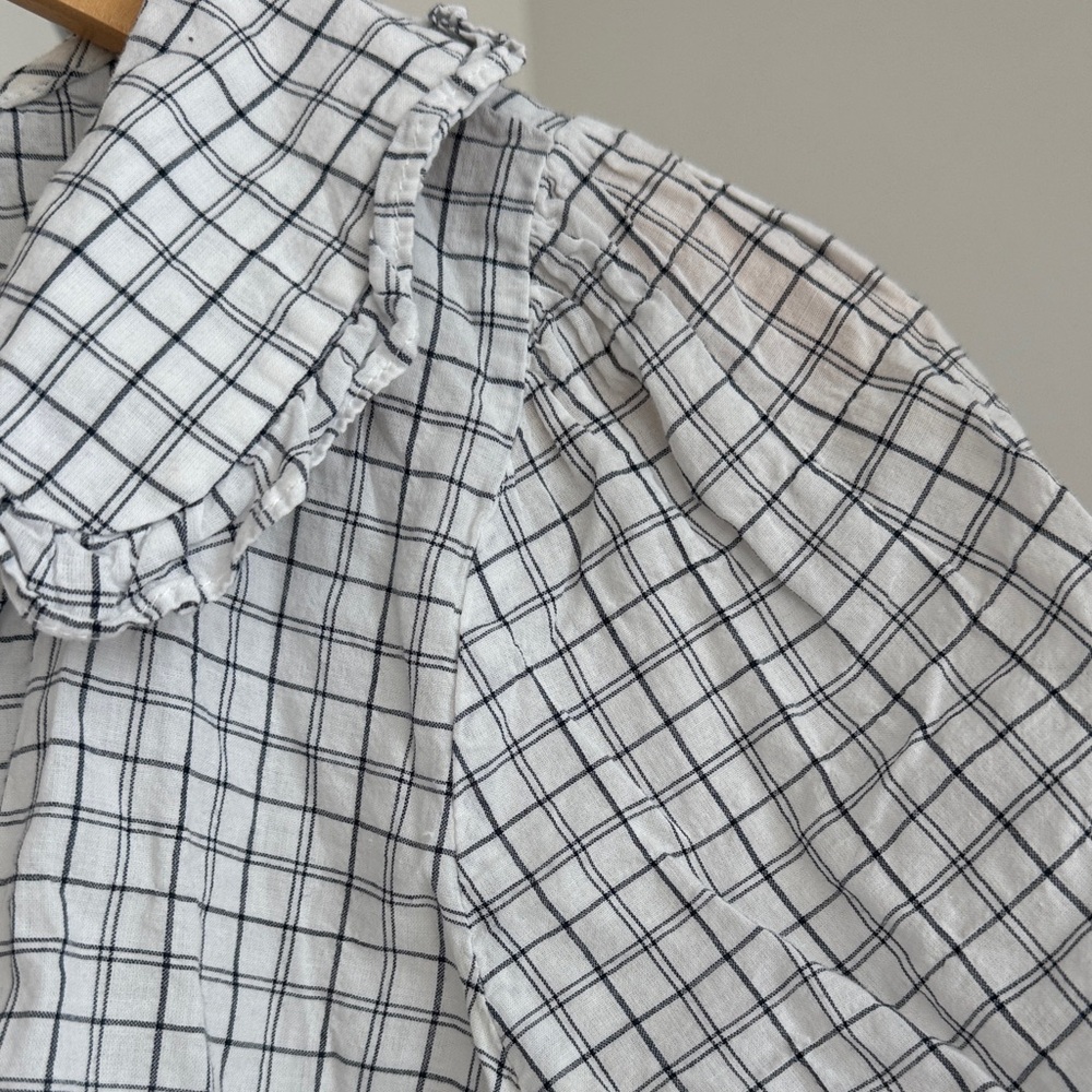 Madewell White Blouse with Black Windowpane Grid - Picture 4 of 4